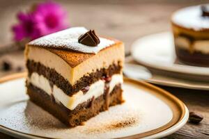 ein Stück von Kuchen auf ein Platte. KI-generiert foto