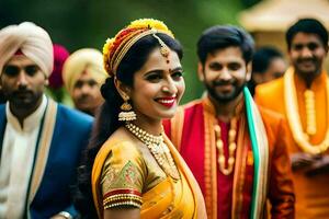 indisch Hochzeit im das Stadt. KI-generiert foto