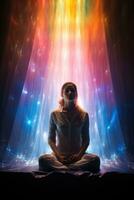 hell spektral Aura fotografiert umhüllend ein Person während spirituell Heilung Session foto