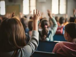 Kinder erziehen Hände im Klassenzimmer. generativ ai. foto