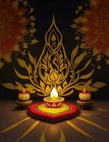 indisch Festival Diwali Hintergrund mit Diya, Lampen und Blumen durch ai generiert foto