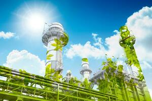 Grün Industrie. Öko Leistung Anlage, Petroleum Produktion Speichern Umwelt. nachhaltig Fabrik Konzept foto