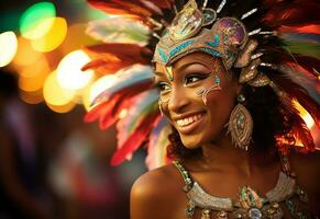ai generativ ein beschwingt Sammlung von Bilder Erfassen das Energie und Aufregung von Brasiliens Karneval und Samba Kultur von bunt Kostüme und Masken foto
