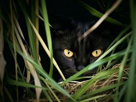 heimlich Katze Stalking mit es ist Augen Fest auf Beute ai generativ foto