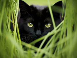 heimlich Katze Stalking mit es ist Augen Fest auf Beute ai generativ foto