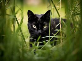 heimlich Katze Stalking mit es ist Augen Fest auf Beute ai generativ foto