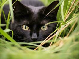 heimlich Katze Stalking mit es ist Augen Fest auf Beute ai generativ foto