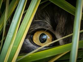 heimlich Katze Stalking mit es ist Augen Fest auf Beute ai generativ foto