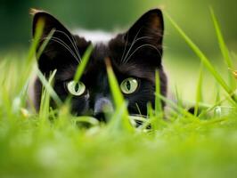 heimlich Katze Stalking mit es ist Augen Fest auf Beute ai generativ foto