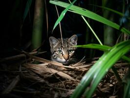 heimlich Katze Stalking mit es ist Augen Fest auf Beute ai generativ foto