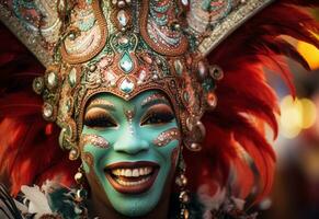 ai generativ ein beschwingt Sammlung von Bilder Erfassen das Energie und Aufregung von Brasiliens Karneval und Samba Kultur von bunt Kostüme und Masken foto