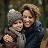 Liebe und Umarmungen auf ein gemütlich Herbst Tag - - ai generiert foto