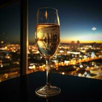 Stadtbild durch Wein Glas - - ai generiert foto