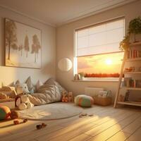 Sonnenuntergang Licht im Kinder- Zimmer - - ai generiert foto