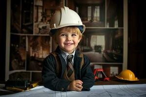 Komplex Architekt Haus planen Kind Junge. generieren ai foto