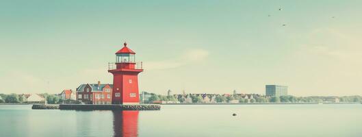 Jahrgang Panorama- Aussicht von das Leuchtturm ai generiert foto