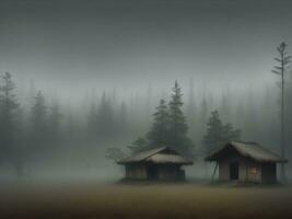 nebelig Wald Atmosphäre mit ein launisch Stil foto
