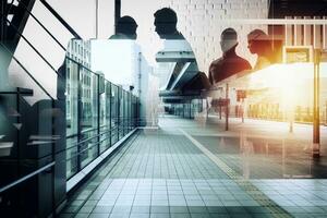 Silhouette von Geschäft Menschen Arbeit zusammen im Büro. Konzept von Zusammenarbeit und Partnerschaft foto