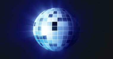 abstrakt Blau gespiegelt Spinnen runden Disko Ball zum Diskotheken und Tänze im Nachtclubs 80er, 90er Jahre leuchtend Hintergrund foto