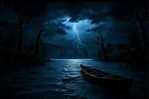 das Wolke Sturm Über das Meer, Ozean stürmisch Fantasie Nacht Landschaft, generativ ai Illustration foto