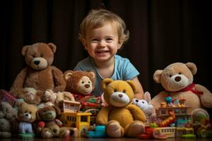 Kinder und ihr Liebling Spielzeuge foto