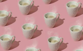 modisch Muster gemacht von dämpfen Kaffee auf Pastell- Rosa Hintergrund. kreativ Kaffee Konzept. minimal Muster Hintergrund Idee. Kaffee ästhetisch. foto