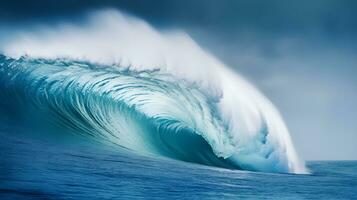 mächtig Ozean Welle abstürzen gegen Küstenlinie. generativ ai foto