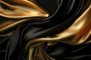 glatt und Sanft Gold und schwarz Satin- Seide Hintergrund. generativ ai foto