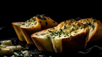 frisch gebacken hausgemacht Knoblauch Brot mit ein lecker Duft, generativ ai foto