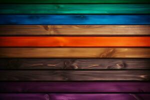 beschwingt Regenbogen hölzern Bretter Hintergrund bunt texturiert Holz zum Design und Dekoration. erstellt mit generativ ai foto