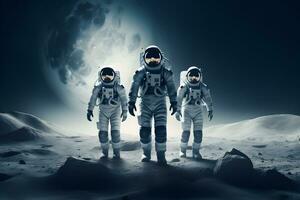 drei Raumfahrer oder Astronauten Gehen auf das Mond. foto