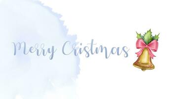 Aquarell Weihnachten Hintergrund mit fröhlich Weihnachten Inschrift und ein Glocke. fröhlich Weihnachten Poster. foto