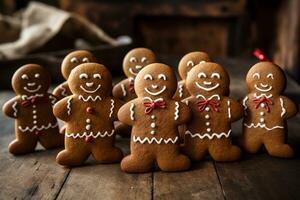 Lebkuchen Männer hausgemacht Kekse. Weihnachten Gebäck. ai generiert. foto