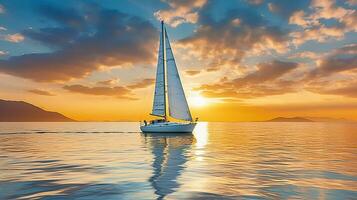 Segeln Luxus Yacht mit Weiß Segel im das Meer. generativ ai foto