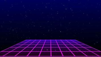 retro Stil 80er-90er Laser- Neon- Hintergrund. futuristisch Gitter Landschaft. Digital Cyber Oberfläche. geeignet zum Design im das Stil von das 1980er-1990er Jahre. 3d Illustration foto