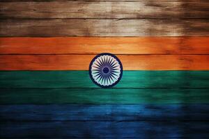 Indien Flagge gemalt auf alt Holz Planke Textur Hintergrund. indisch Flagge Banner, Indien Flagge auf Holz Textur Hintergrund Konzept, ai generiert foto