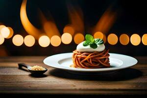 Spaghetti mit Sahne und Minze auf ein Platte. KI-generiert foto