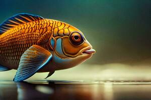 ein Fisch mit ein Blau und Orange Körper ist gezeigt. KI-generiert foto