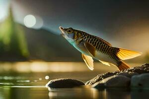 ein Fisch ist Springen aus von das Wasser. KI-generiert foto