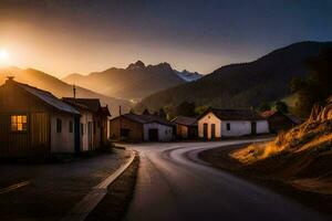 Foto Hintergrund das Himmel, Berge, Straße, das Sonne, das Berge, das Straße, Die. KI-generiert