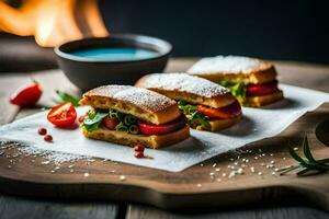 Foto Hintergrund Essen, brot, Käse, Sandwich, das Küche, das Herd, Essen, Lebensmittel. KI-generiert