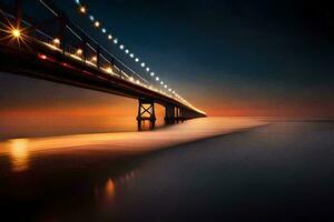 ein lange Exposition fotografieren von ein Brücke beim Nacht. KI-generiert foto