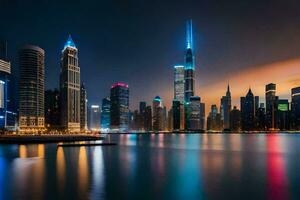 das Stadt Horizont beim Nacht im Dubai. KI-generiert foto