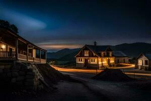 ein Haus beim Nacht mit ein lange Belichtung. KI-generiert foto