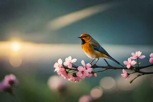 Foto Hintergrund das Sonne, Vogel, Blumen, Frühling, das Sonne, Vogel, Frühling, Die. KI-generiert