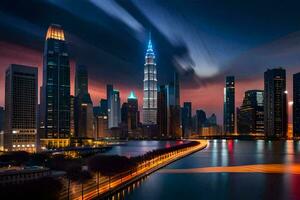 das Stadt Horizont beim Nacht im Dubai. KI-generiert foto