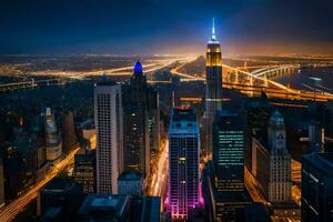 das Stadt Horizont beim Nacht im Neu York. KI-generiert foto