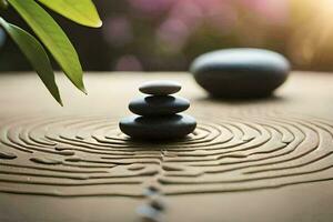 ein Zen Garten mit Steine und ein Pflanze. KI-generiert foto