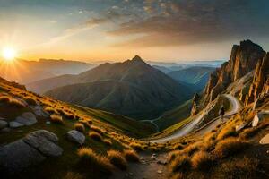 das Straße zu das Dolomiten. KI-generiert foto