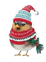 Vogel im ein warm Hut Grafik zum Winter oder Weihnachten foto